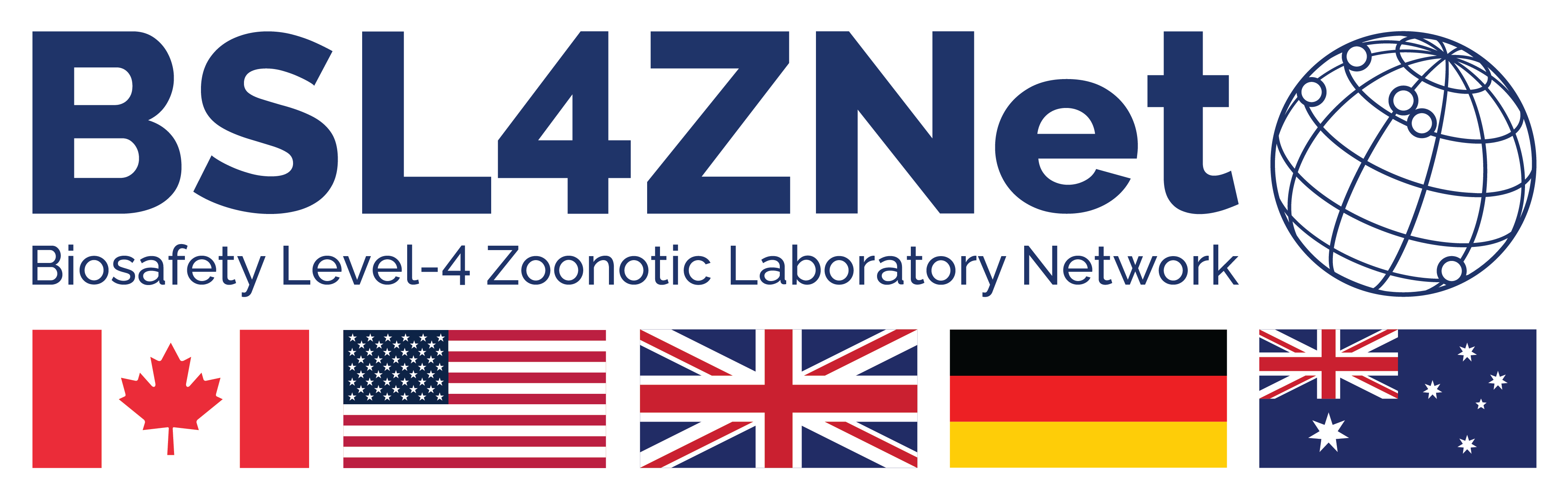 Biosafety Level-4 Zoonotic Laboratory Network Logo with flags from Canada, United States, United Kingdom, Germany and Australia